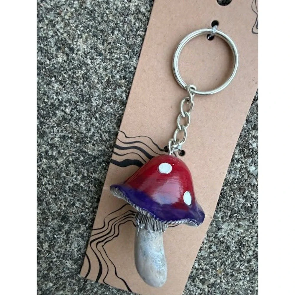Handmade Red and Purple Mushroom‎ Keychain Toadstool Cottagecore Accessory